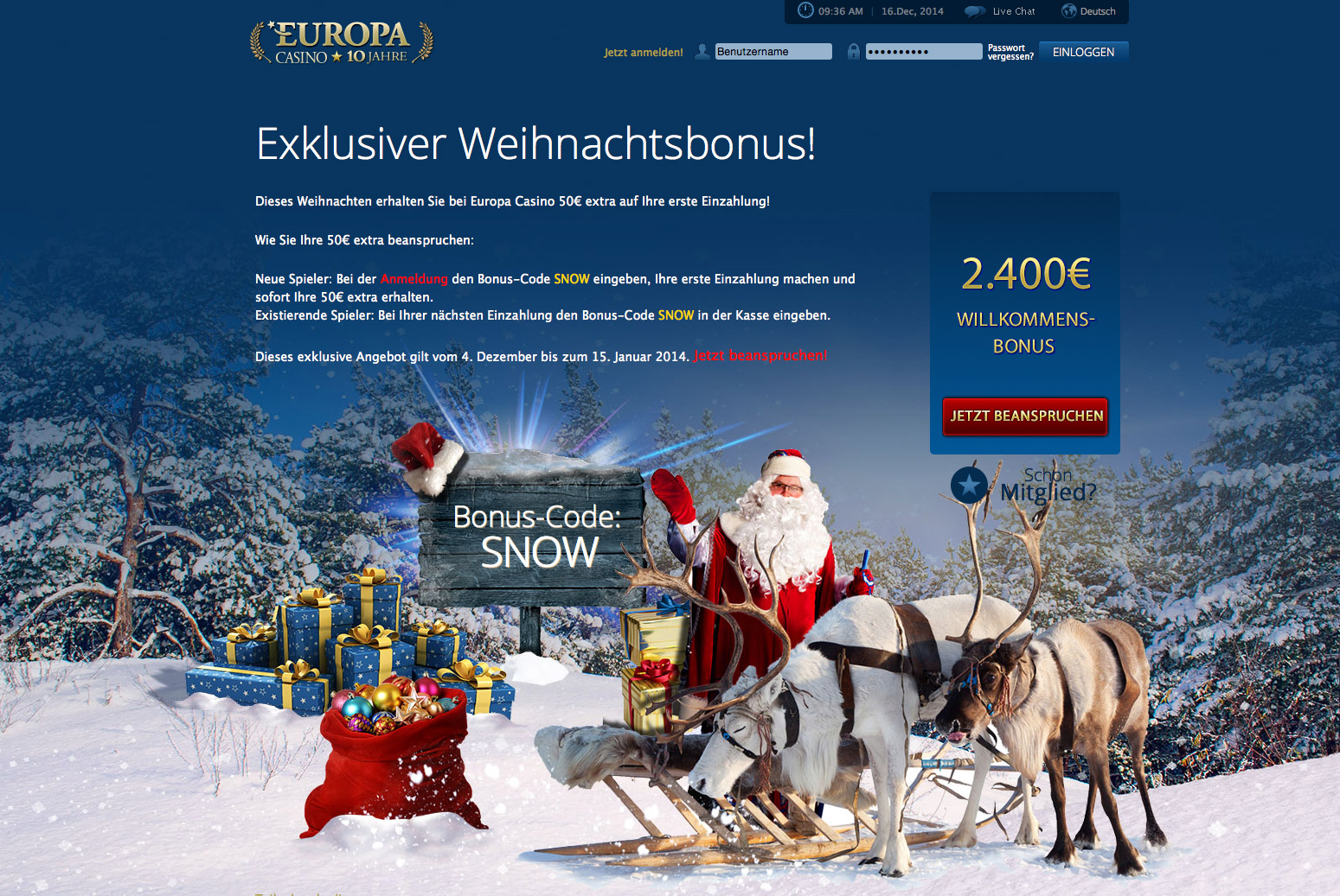 europa casino weihnachtsbonus